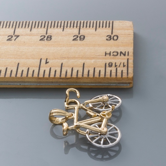 10k Two-tone Yellow & White Gold 3D Ten Speed Bike Bicycle Movable Tires Charm - Picture 4 of 10